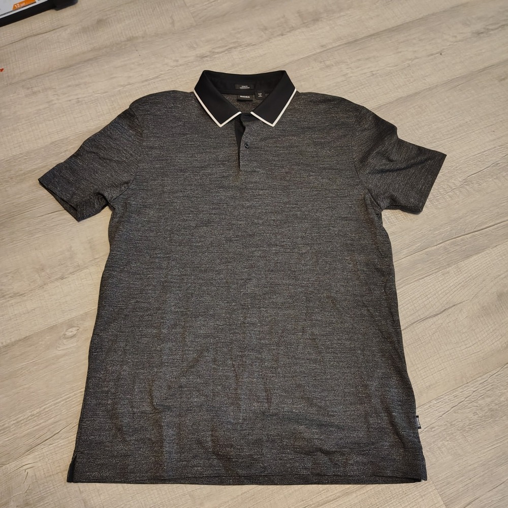 Hugo Boss Mens Slim Fit Polo Shirt Gray Marl Short Sleeve Contrast Collar M